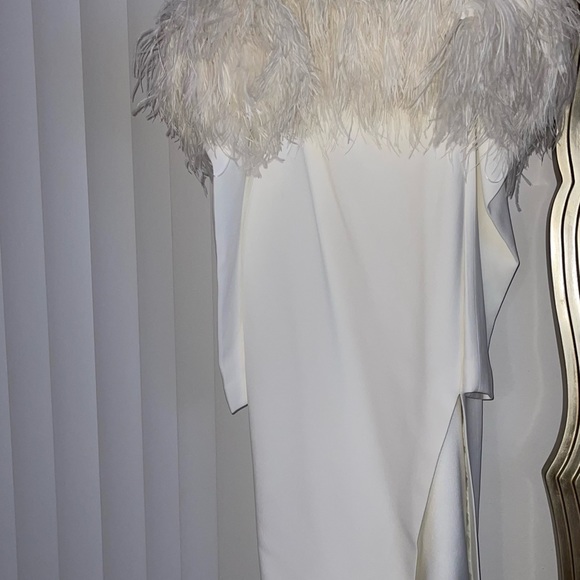 DAVID KOMA FEATHER TOP LONG SLEEVE MIDI DRESS - Picture 6 of 7